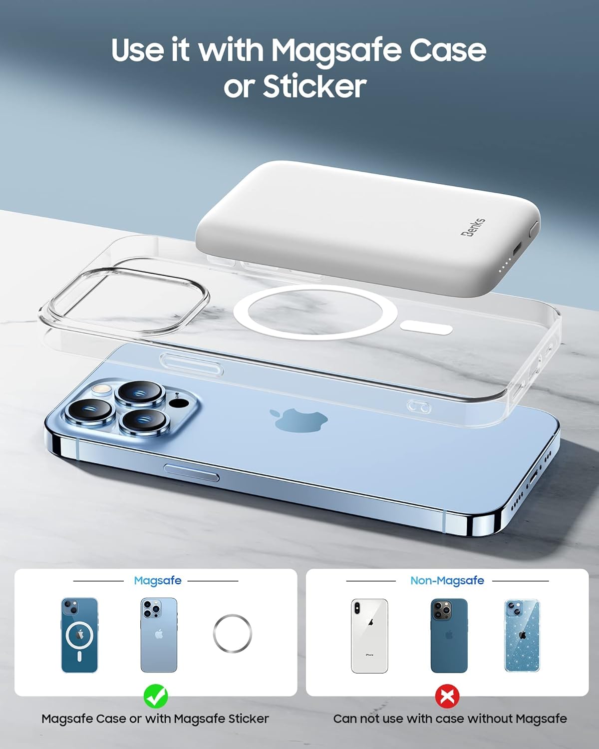 📱BENKS Batería magnética inalámbrica Compatible con Magsafe